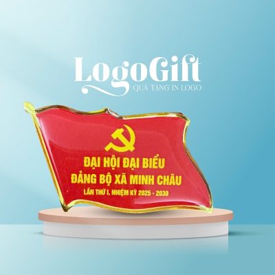 In logo lên huy hiệu quà tặng Đại Hội đổ keo màu đỏ LG-HH03