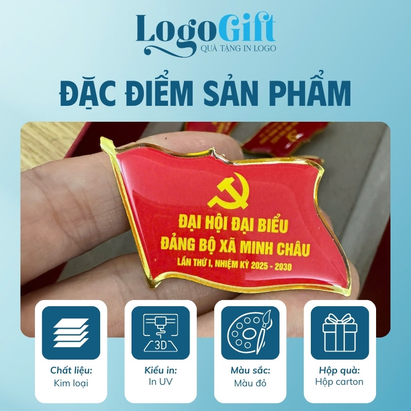 In logo lên huy hiệu quà tặng Đại Hội đổ keo màu đỏ LG-HH03