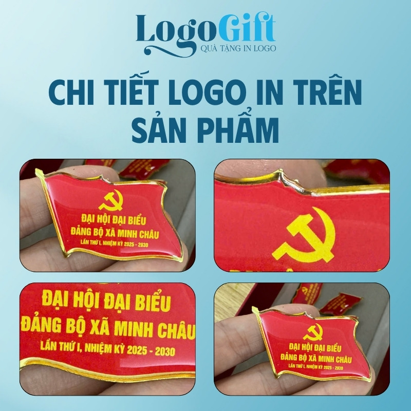 In logo lên huy hiệu quà tặng Đại Hội đổ keo màu đỏ LG-HH03
