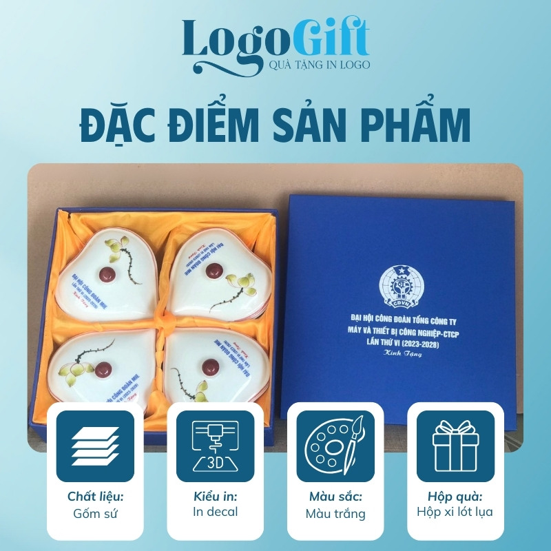 Khay mứt quà tặng Đại hội in logo tim 4 cánh hoa sen LG-KM04