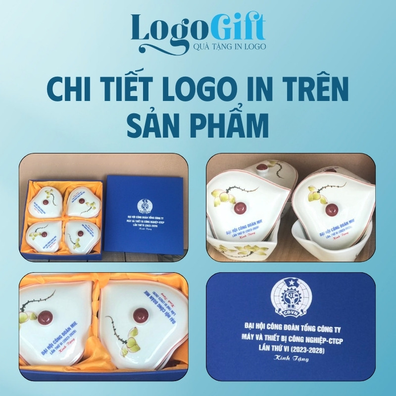 Khay mứt quà tặng Đại hội in logo tim 4 cánh hoa sen LG-KM04