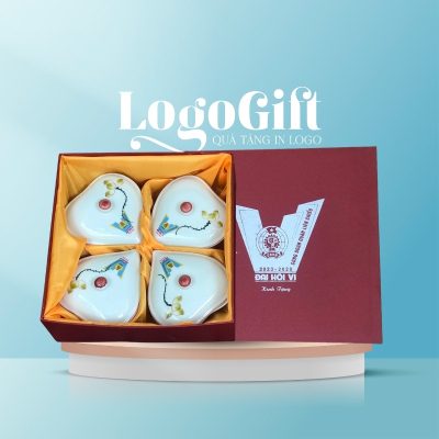 Quà tặng Đại hội khay mứt in logo tim 4 cánh hoa sen LG-KM05