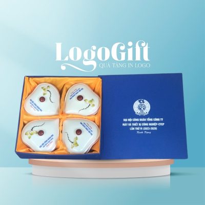 Khay mứt quà tặng Đại hội in logo tim 4 cánh hoa sen LG-KM04