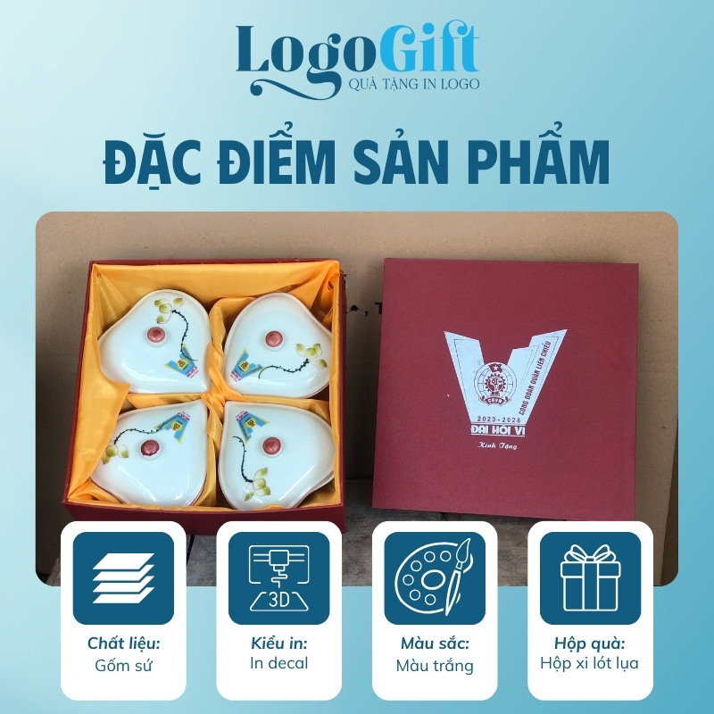 Quà tặng Đại hội khay mứt in logo tim 4 cánh hoa sen LG-KM05