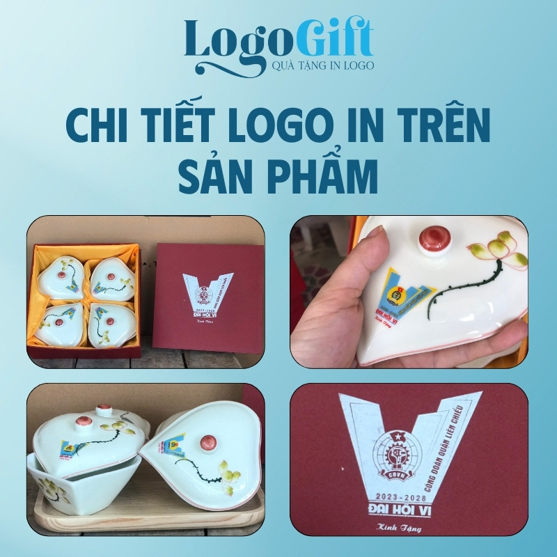 Quà tặng Đại hội khay mứt in logo tim 4 cánh hoa sen LG-KM05