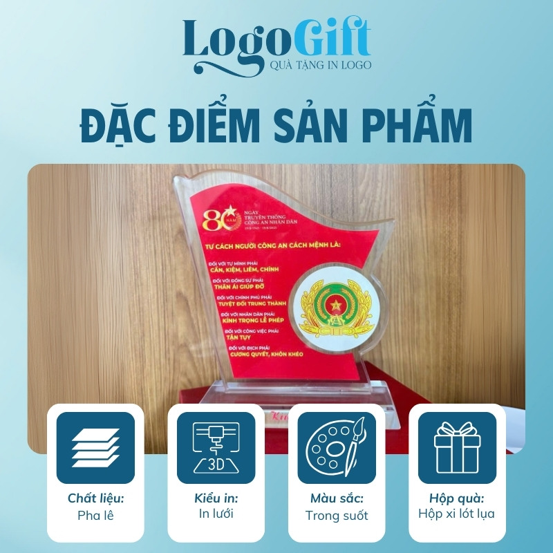 Kỷ niệm chương quà tặng Đại Hội in logo pha lê LG-KNC04