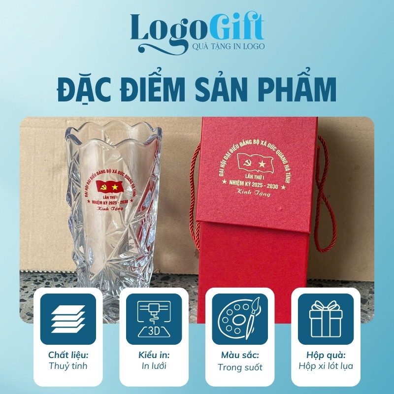 Lọ hoa nhiệt quà tặng Đại hội in logo dáng ly miệng loe 30cm LG-LH12