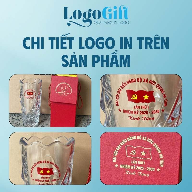 Lọ hoa nhiệt quà tặng Đại hội in logo dáng ly miệng loe 30cm LG-LH12