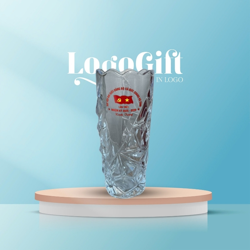 Lọ hoa nhiệt quà tặng Đại hội in logo dáng ly miệng loe 30cm LG-LH12