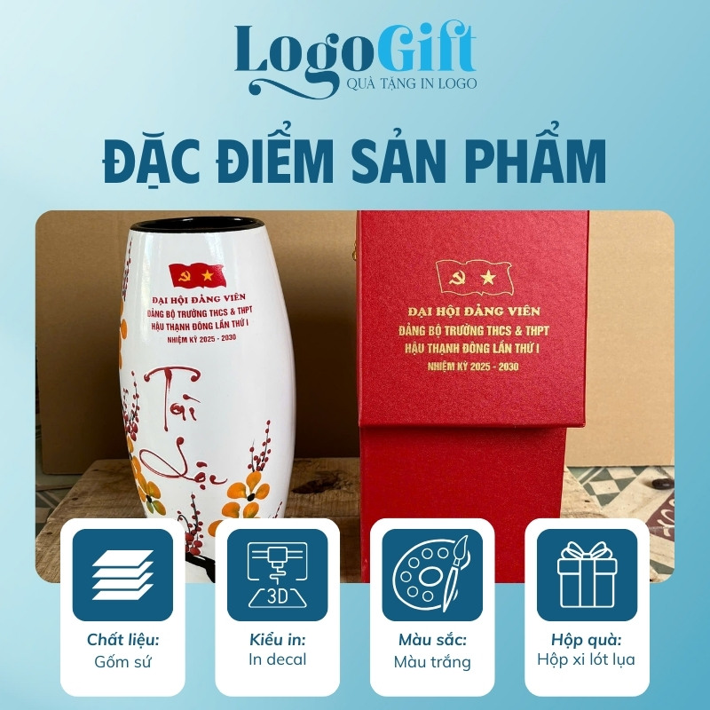 In logo lên quà tặng Đại Hội lọ hoa dáng bom hoa đào LG-LH07