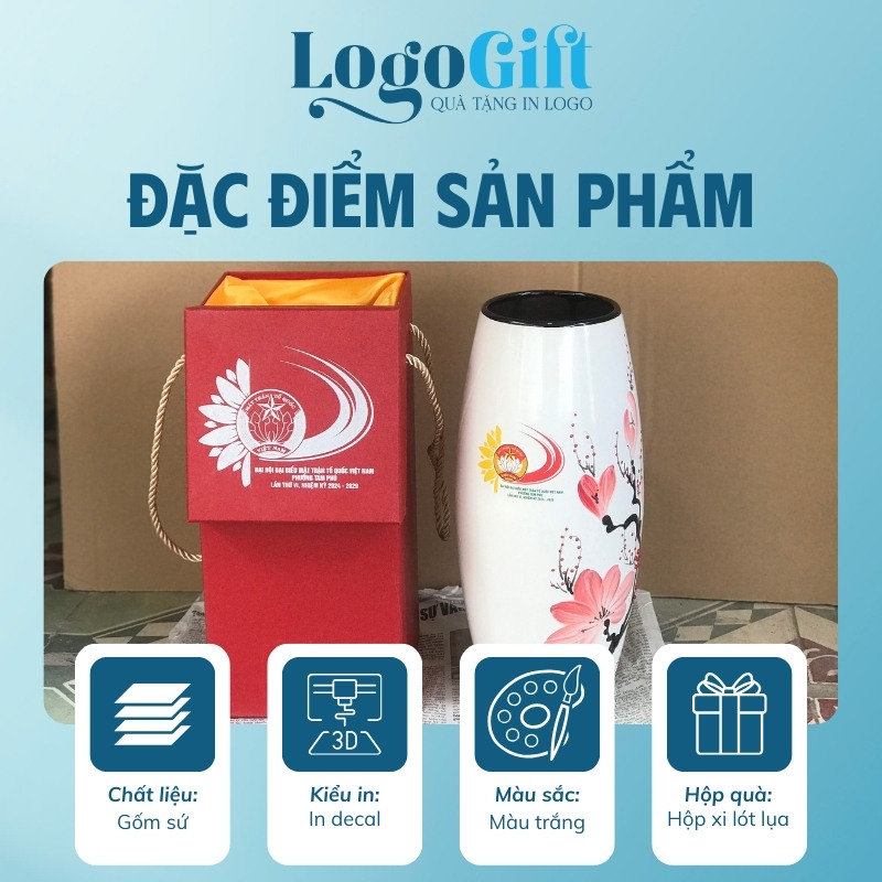 Bình hoa in logo quà tặng Đại Hội dáng bom hoa đào LG-LH08