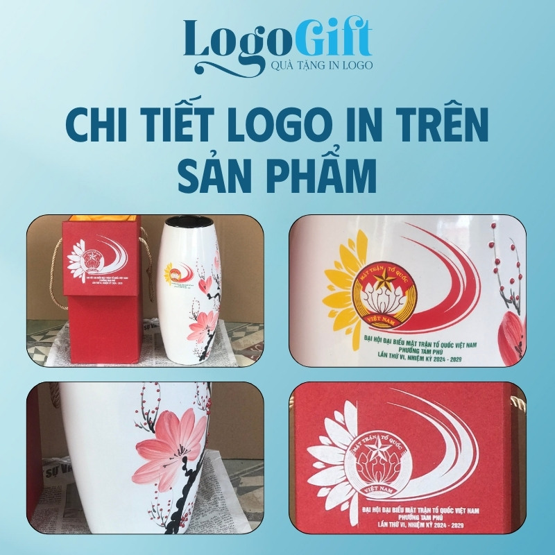 Bình hoa in logo quà tặng Đại Hội dáng bom hoa đào LG-LH08