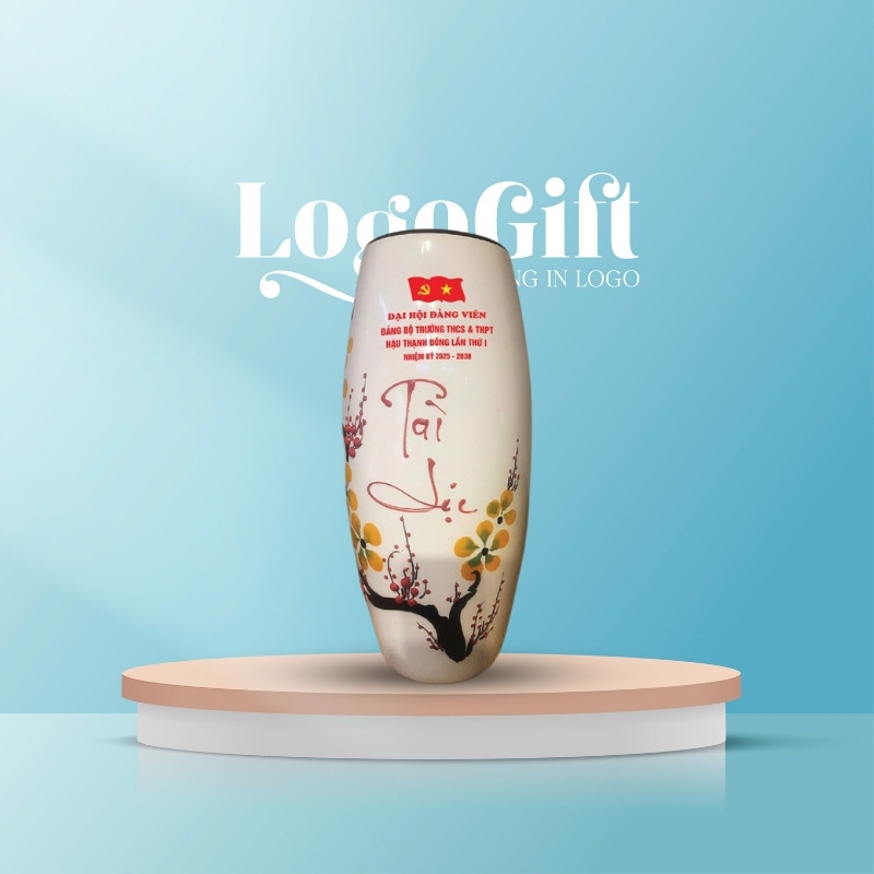 In logo lên quà tặng Đại Hội lọ hoa dáng bom hoa đào LG-LH07