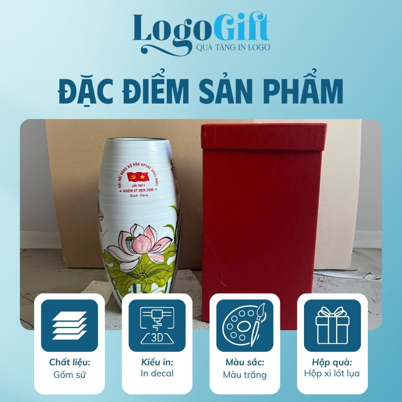 Bình hoa quà tặng Đại Hội in logo dáng bom hoa sen