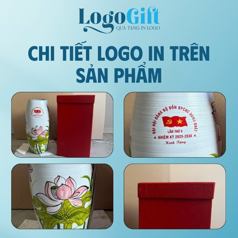 Bình hoa quà tặng Đại Hội in logo dáng bom hoa sen