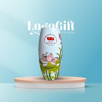 Bình hoa quà tặng Đại Hội in logo dáng bom hoa sen LG-LH09