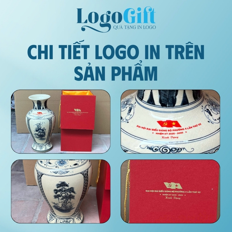 In logo lên bình hoa quà tặng Đại Hội dáng đùi dế LG-LH10