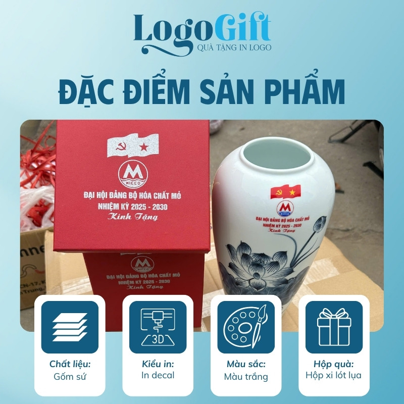 Quà tặng Đại Hội in logo bình hoa dáng phích sen xanh LG-LH06