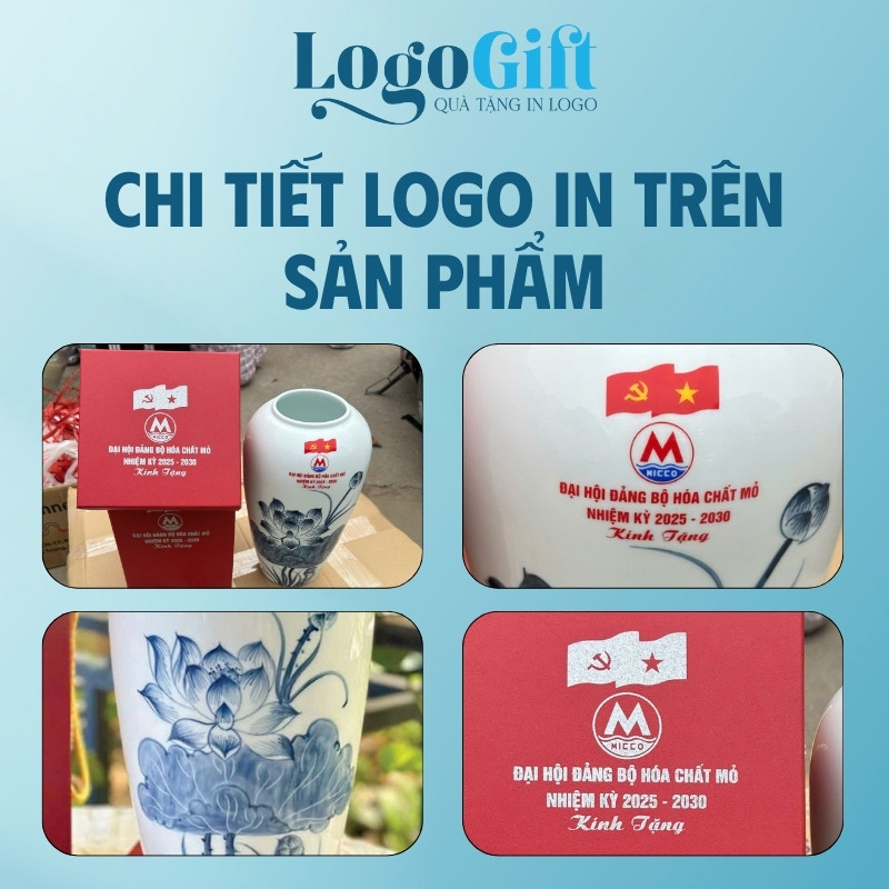 Quà tặng Đại Hội in logo bình hoa dáng phích sen xanh LG-LH06