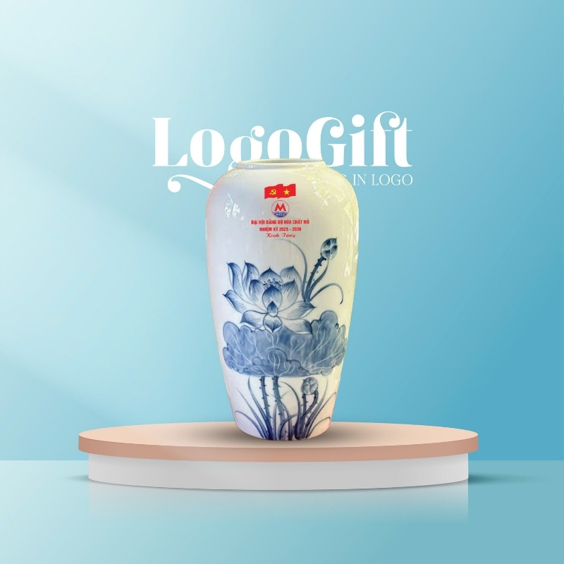 Quà tặng Đại Hội in logo bình hoa dáng phích sen xanh LG-LH06