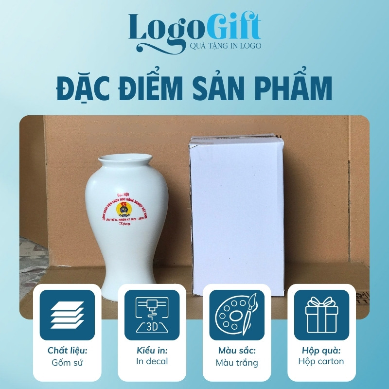 Lọ hoa quà tặng Đại Hội in logo màu trắng LG-LH05