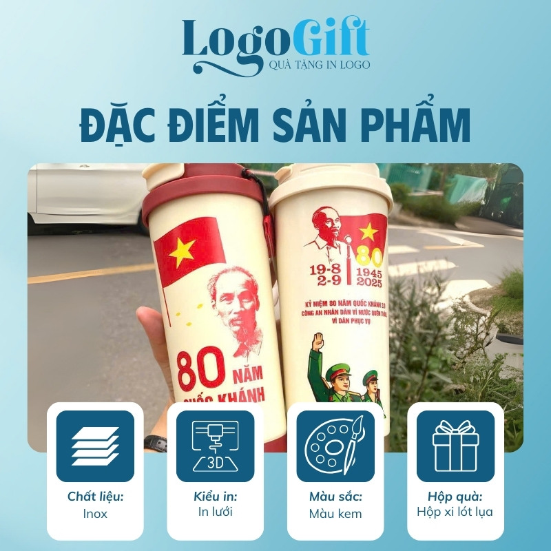 Ly giữ nhiệt quà tặng Đại Hội in logo màu trắng 500ml LG-LGN08