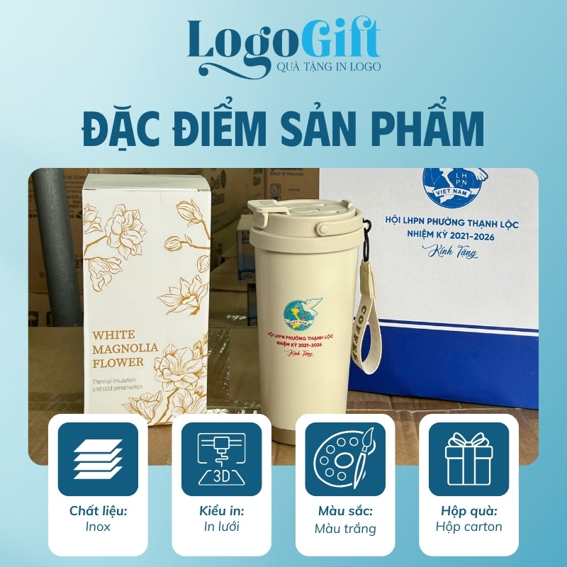 Quà tặng Đại hội in logo ly giữ nhiệt thương hiệu Flower 500ml LG-LGN10