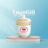 Ly sứ quà tặng Đại Hội in logo dáng ngọn lửa có nắp quai bán tim 350ml LG-CS08