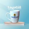 Cốc sứ in logo quà tặng Đại Hội dáng thóp quai bán tim 300ml LG-CS07