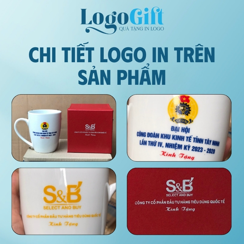Cốc sứ in logo quà tặng Đại Hội dáng thóp quai bán tim 300ml LG-CS07