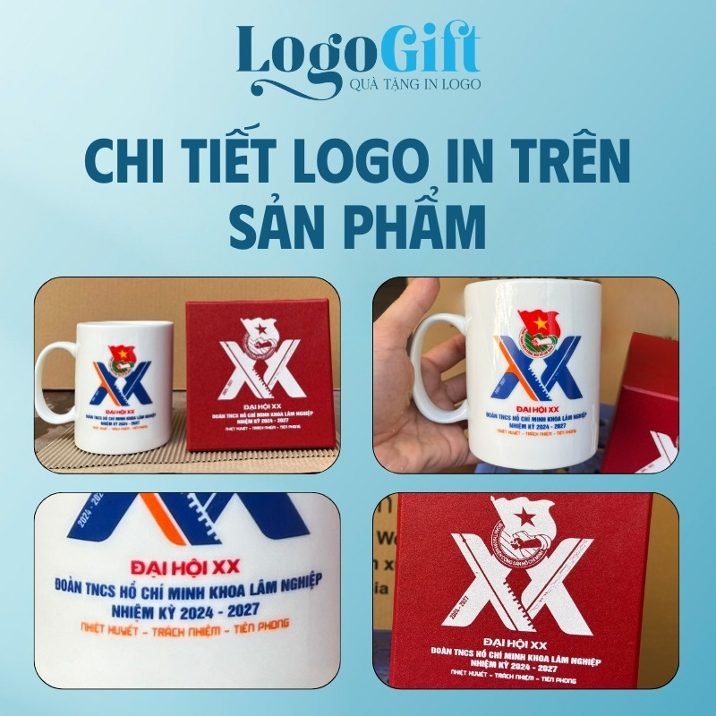 Quà tặng Đại Hội in logo ca sứ dáng trụ quai C 500ml LG-CS06