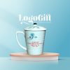 Ly sứ quà tặng Đại Hội in logo họa tiết hoa sen xanh 350ml LG-CS05