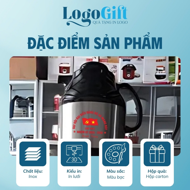 Phích giữ nhiệt quà tặng Đại hội in logo thương hiệu Rạng Đông LG-PGN04