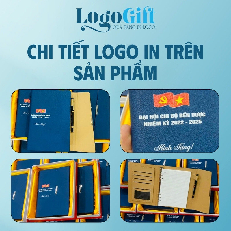 Sổ da in logo quà tặng Đại Hội còng 3 khúc chéo LG-SD07