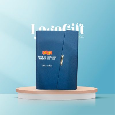 Sổ da in logo quà tặng Đại Hội còng 3 khúc chéo LG-SD07