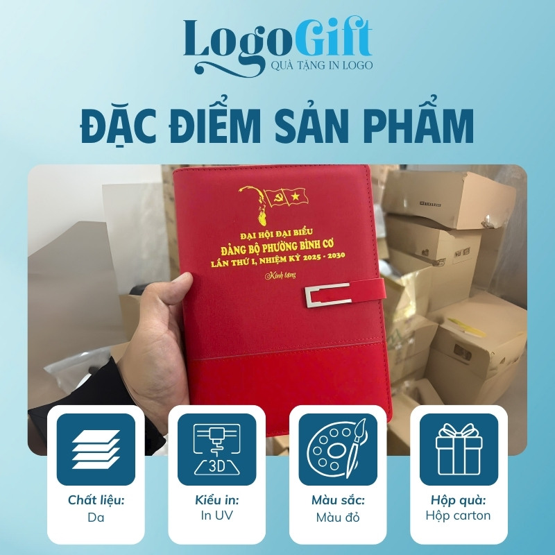 Sổ da quà tặng Đại Hội in logo dán gáy LG-SD10