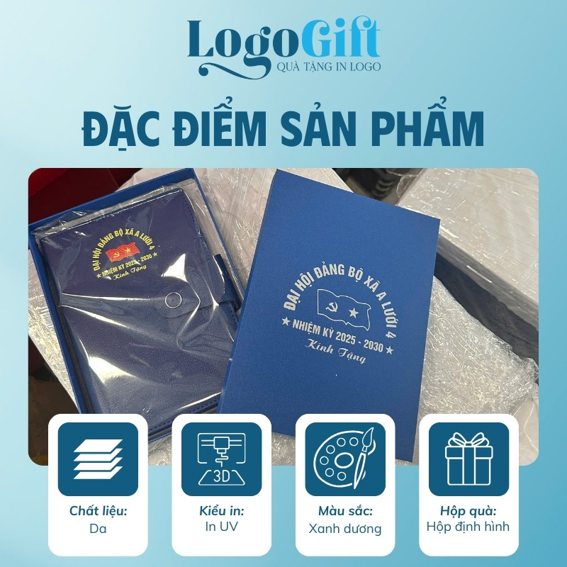 Sổ da in logo dán gáy khuy bấm quà tặng Đại Hội LG-SD09
