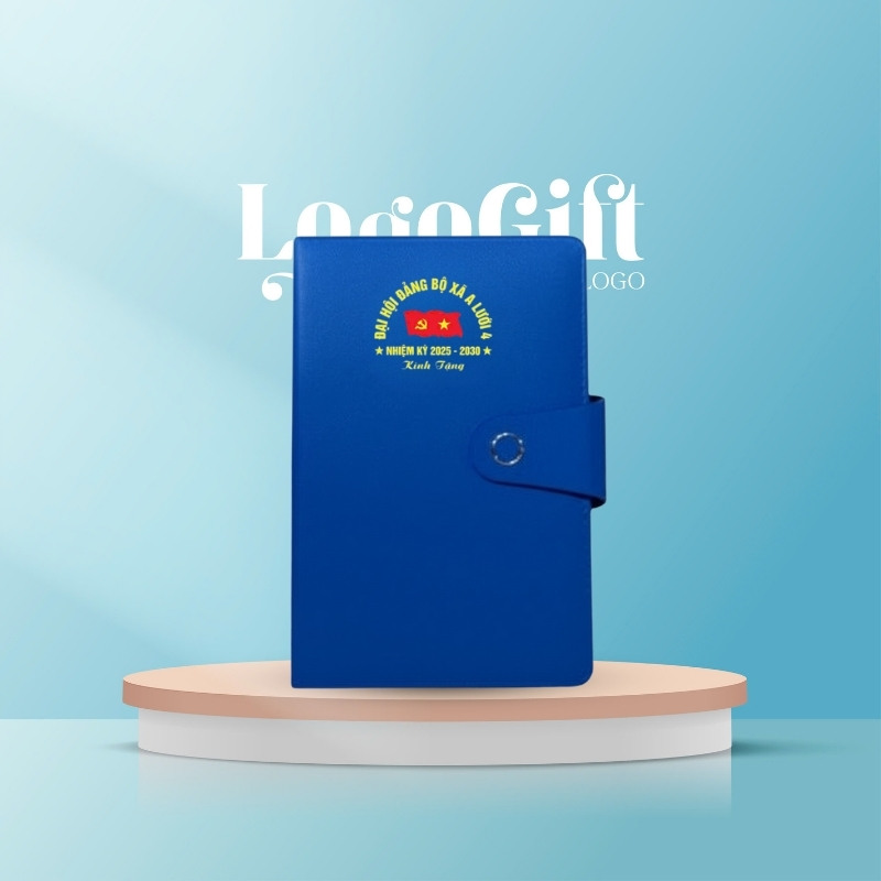 Sổ da in logo dán gáy khuy bấm quà tặng Đại Hội LG-SD09