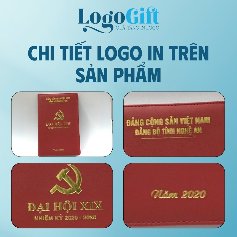 Sổ da quà tặng Đại Hội in logo dán gáy màu đỏ LG-SD05