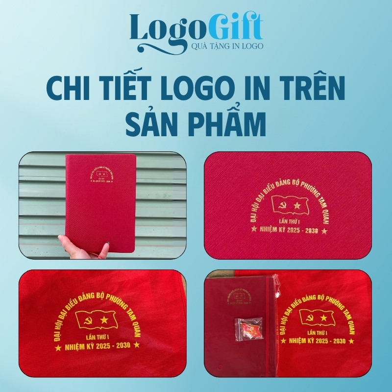 In logo lên sổ da quà tặng Đại Hội màu đỏ LG-SD08
