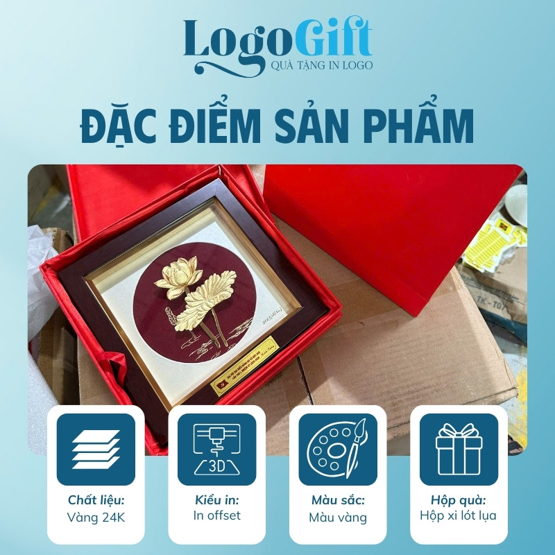 Tranh dát vàng quà tặng Đại Hội in logo hoạ tiết hoa sen LG-TDV01