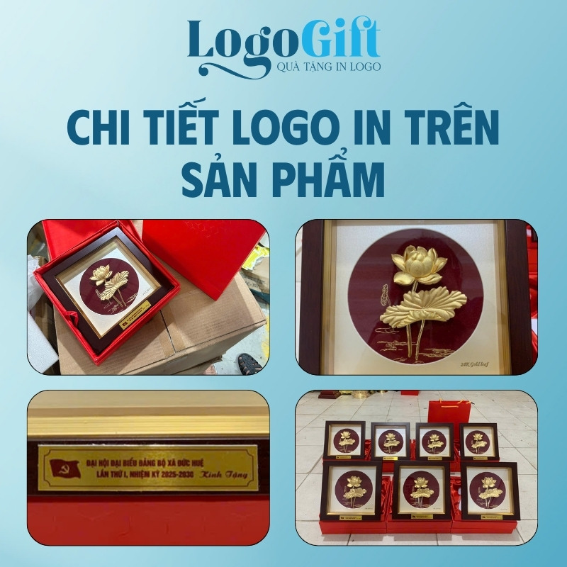 Tranh dát vàng quà tặng Đại Hội in logo hoạ tiết hoa sen LG-TDV01