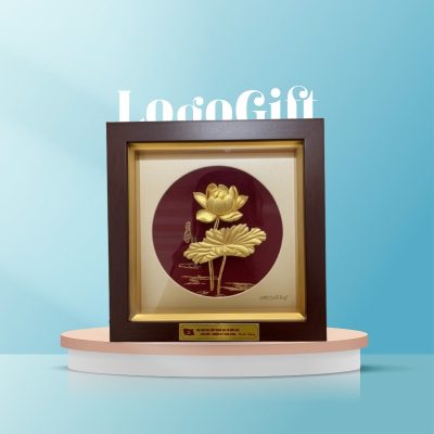 Tranh dát vàng quà tặng Đại Hội in logo hoạ tiết hoa sen LG-TDV01,