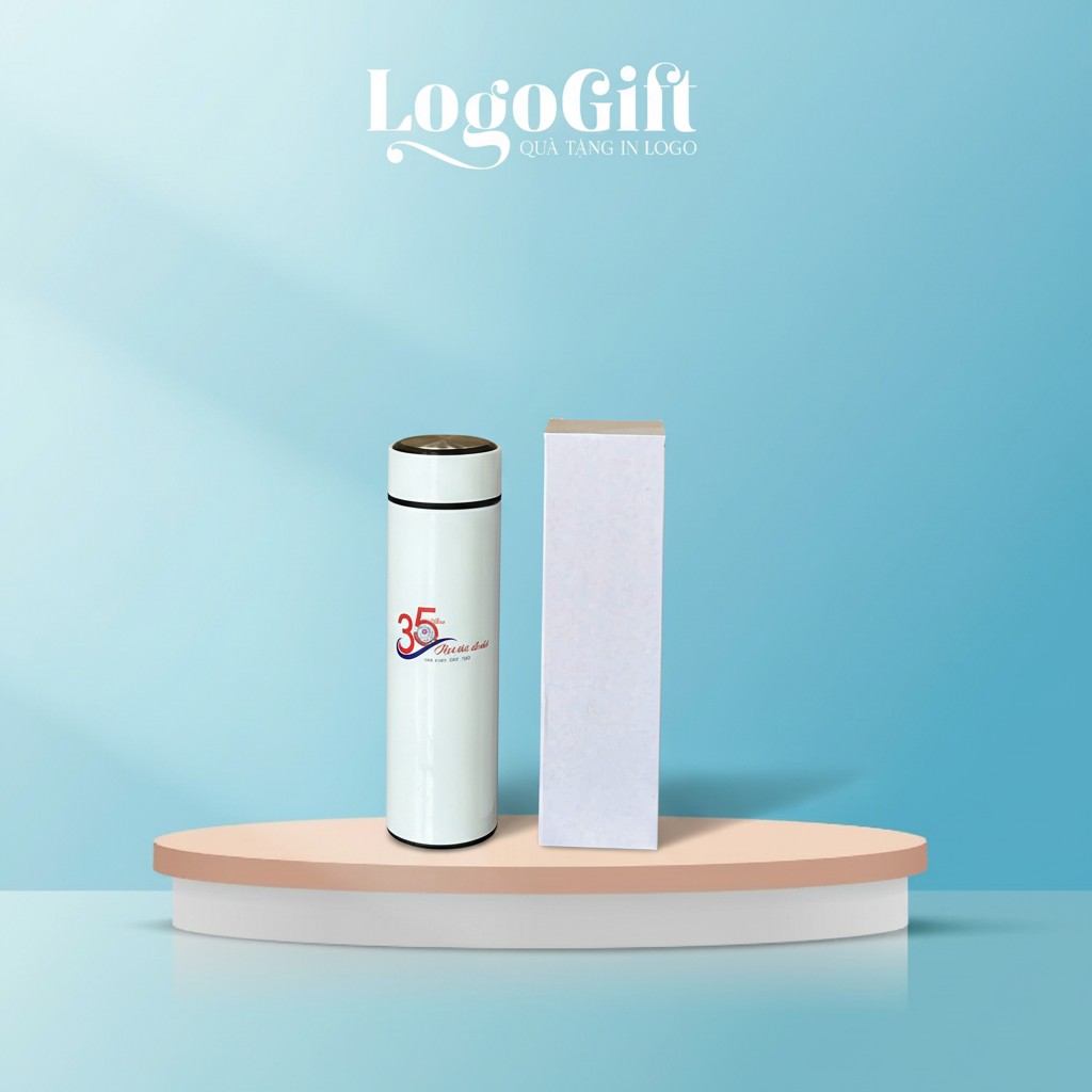 Bình giữ nhiệt in logo quà tặng kỷ niệm thành lập màu trắng 500ml LG-BGN24