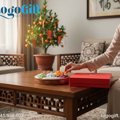 Khay mứt sứ quà tặng in logo kỷ niệm 5 cánh hoa đào khay mây LG-KM06