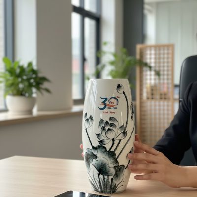 Lọ Hoa Gốm Sứ Bát Tràng In Logo Quà Tặng Kỷ Niệm | LogoGift