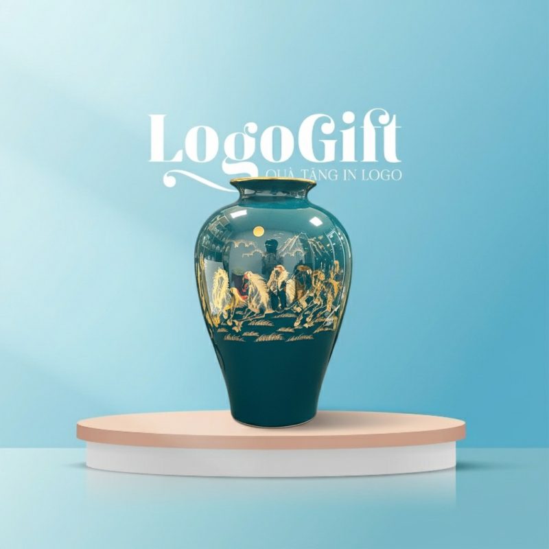 lo-hoa-bat-trang-qua-tang-in-logo-men-xanh-ve-vang-ma-dao-thanh-cong-31cm-lg-lh15