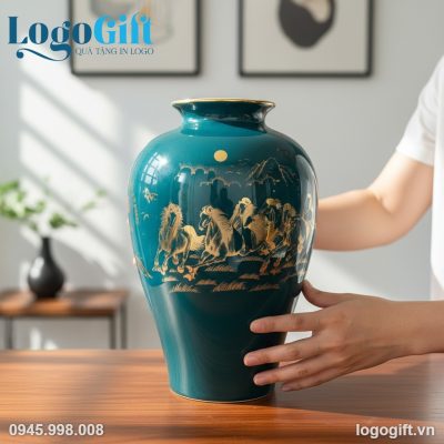 lo-hoa-bat-trang-qua-tang-in-logo-men-xanh-ve-vang-ma-dao-thanh-cong-31cm-lg-lh15