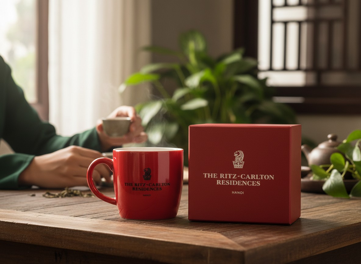 Cốc Sứ In Logo Bát Tràng Men Đỏ 300ml - Quà Tặng Doanh Nghiệp