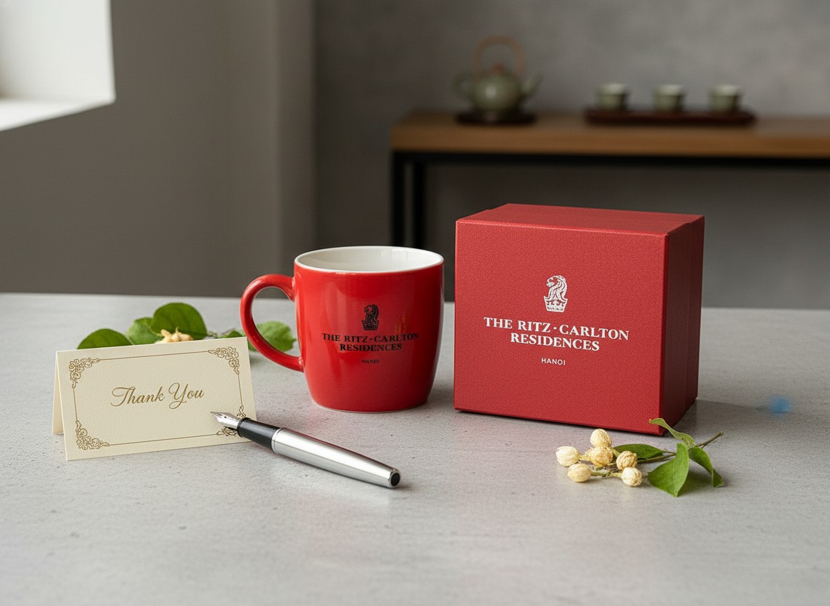 Cốc Sứ In Logo Bát Tràng Men Đỏ 300ml - Quà Tặng Doanh Nghiệp